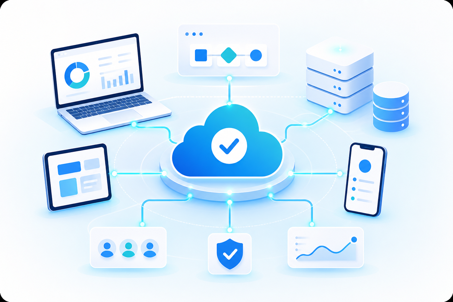 Illustration of connected cloud systems and devices